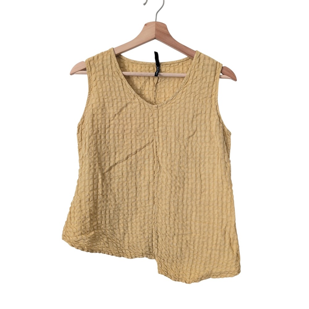 KHANGURA‎ Yellow Waffle Knit Sleeveless Tank Top Women's XS Made in USA Linen